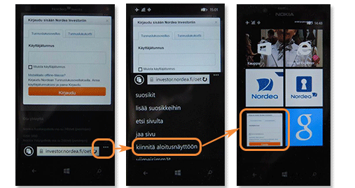 Nordea Investor login with Windows Phone