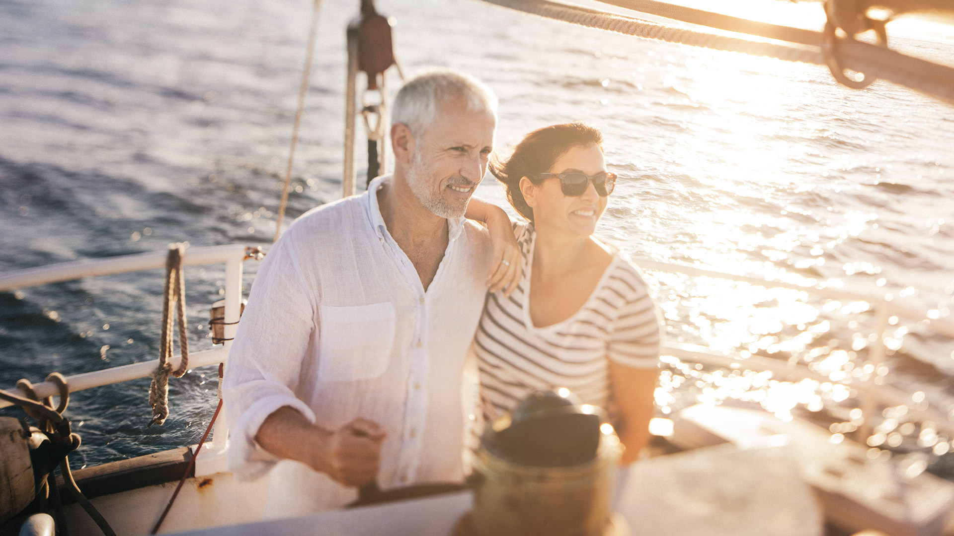 couple driving boat